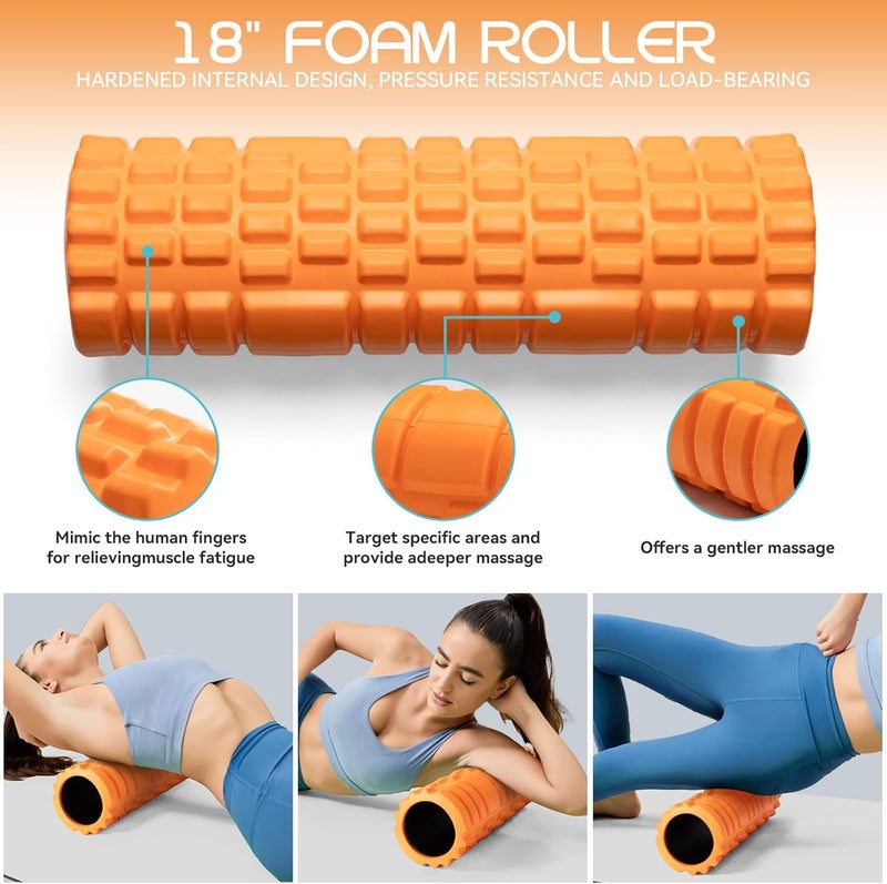 Krightlink Foam Roller High Density Foam Roller Set for Deep Tissue Muscle Massage, 18" Trigger Point Fitness Exercise Massage Roller Self-Myofascial Release for Whole Body (Orange) - Image 2